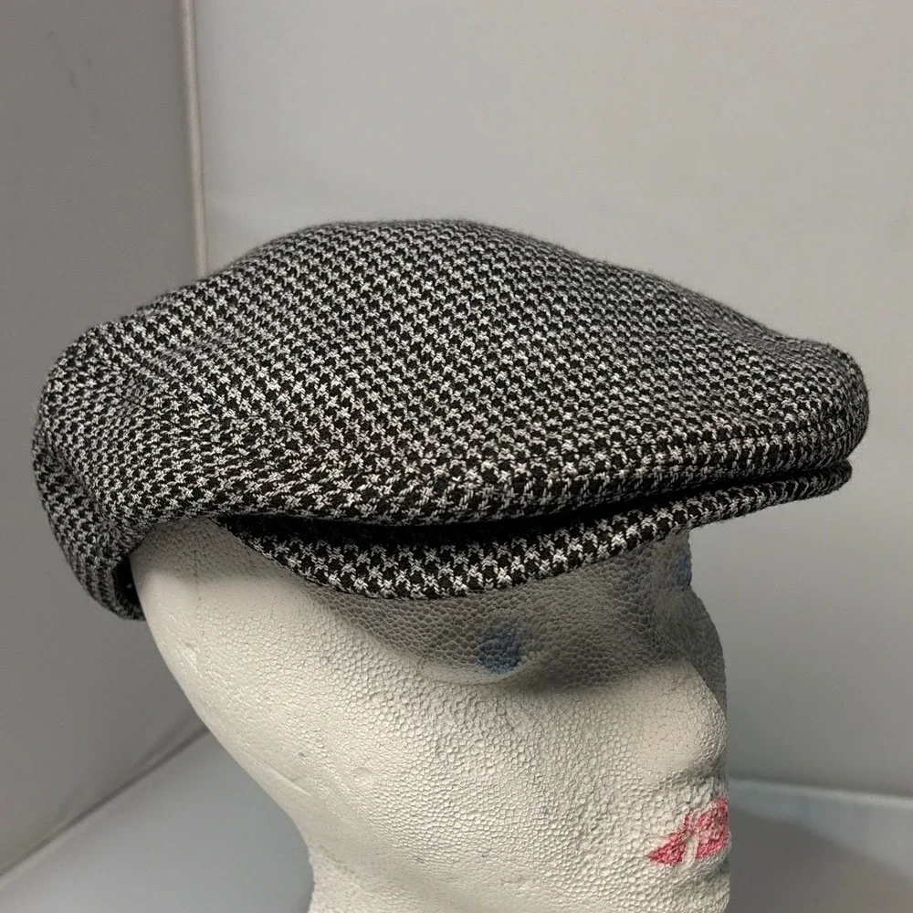 Brixton Hooligan Flat Cap Black White Houndstooth Wool Blend Newsboy Hat OS